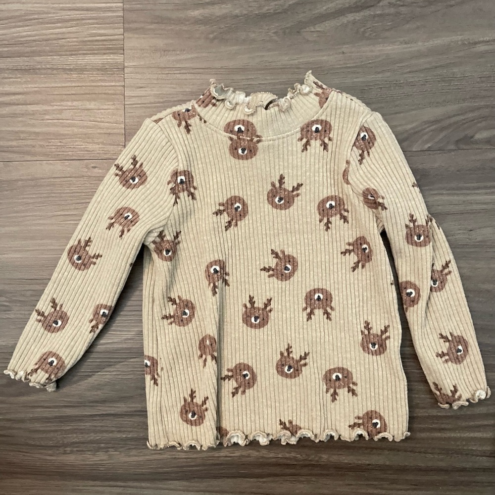 Old Navy Cream and Brown Ribbed Matching Set with Cozy Reindeer print size 6-12M - Picture 4 of 5